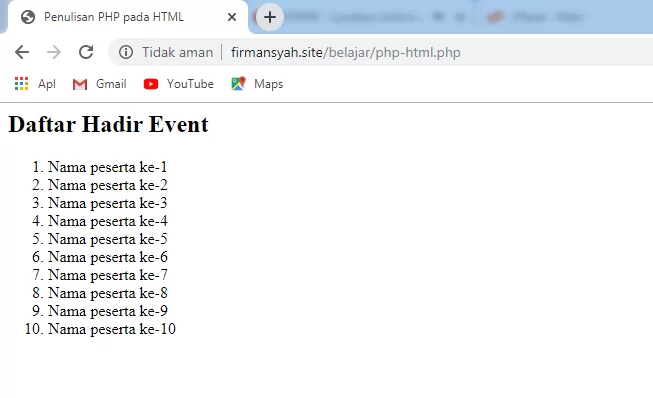Hasil Penulisan PHP