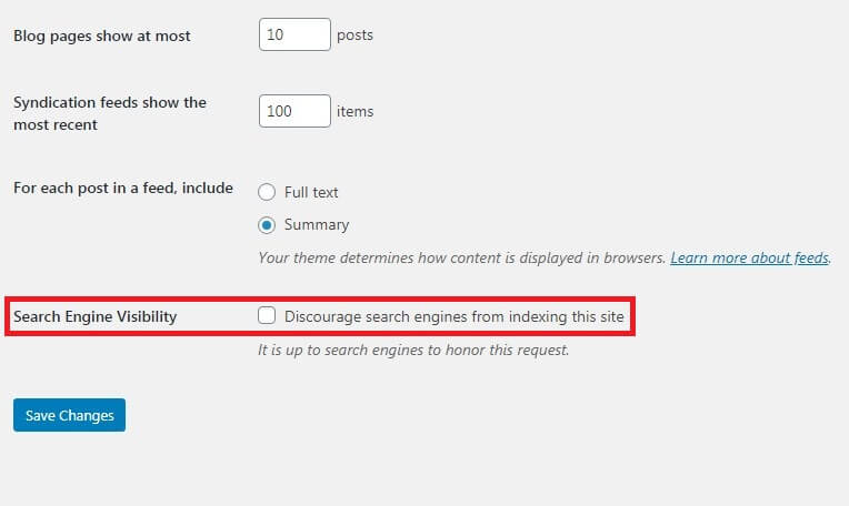 Search engine visibility untuk SEO WordPress