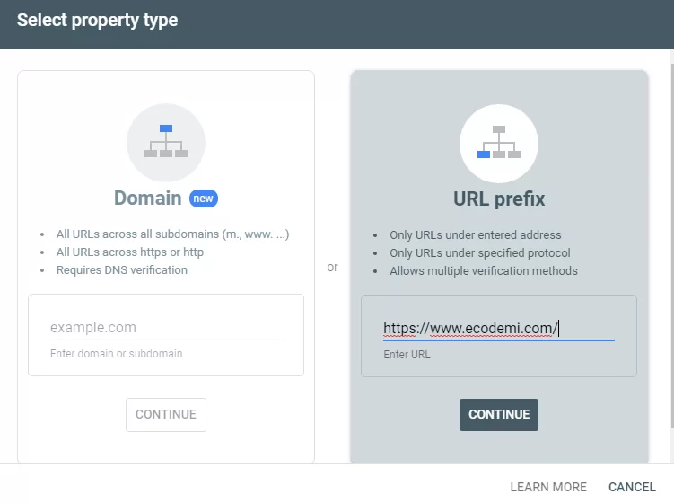Menambahkan Domain Google Search Console