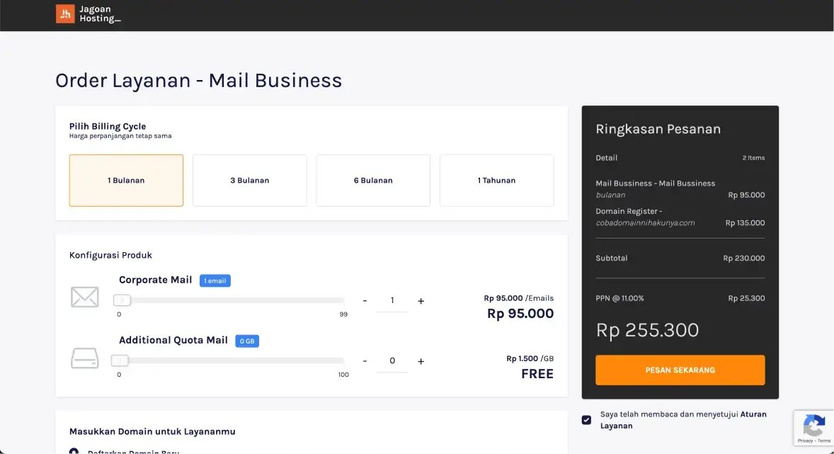 pembayaran email hosting
