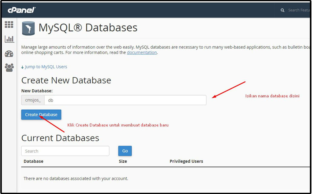 User database di cpanel