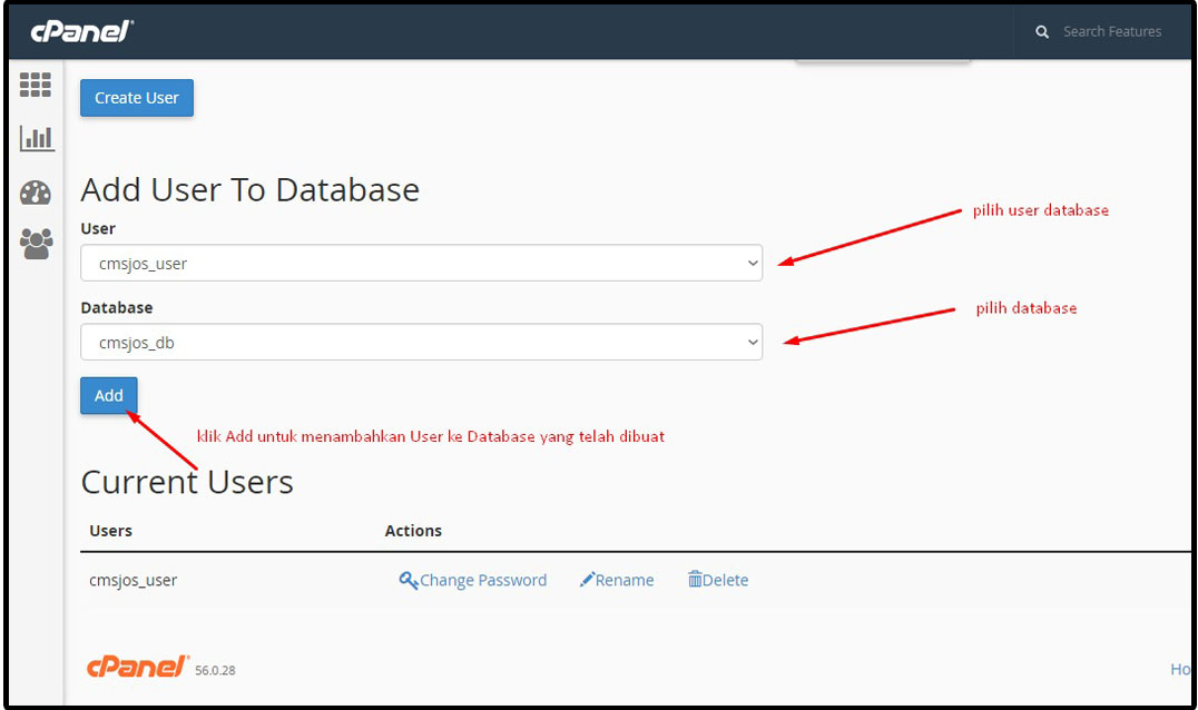 user database di cpanel