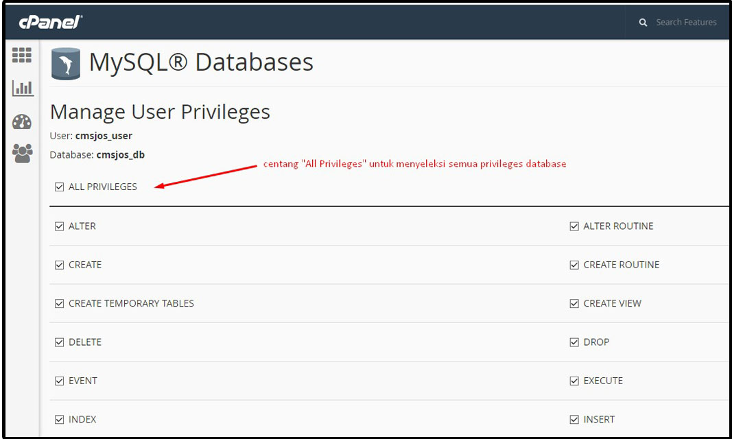user database di cpanel