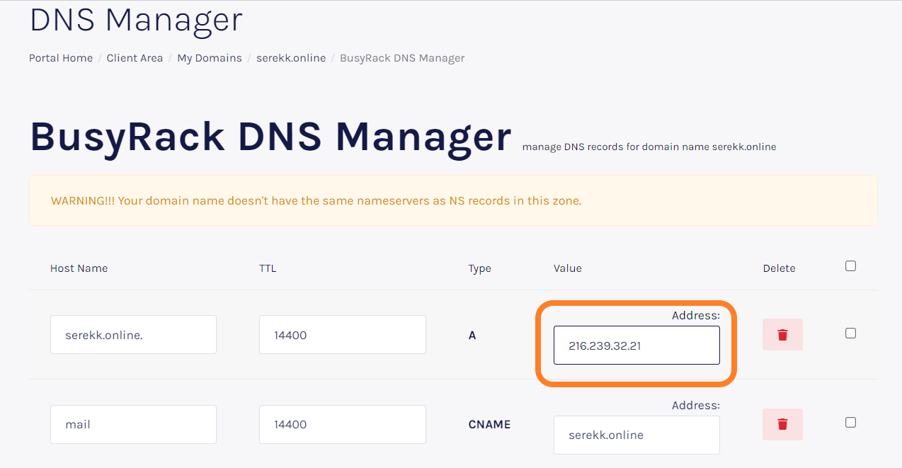 Menu Manage DNS Host Records