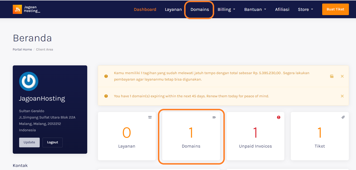 Menu Domains Di Member Area