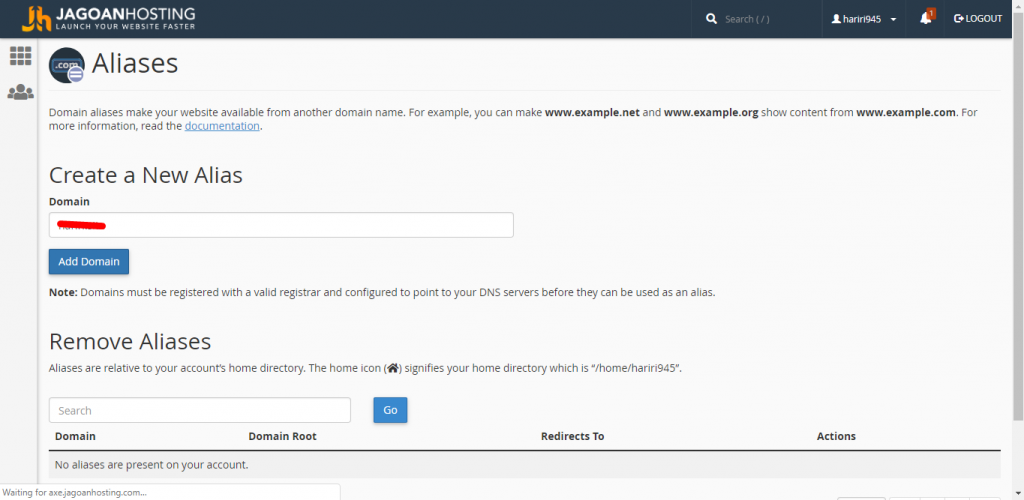 Parking Domain / Aliases