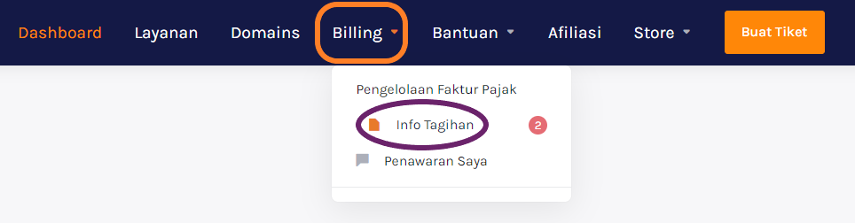 Tampilan Menu Info Tagihan Di Dalam Member Area
