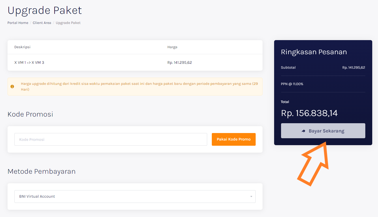 Tampilan Menu Bayar Sekarang