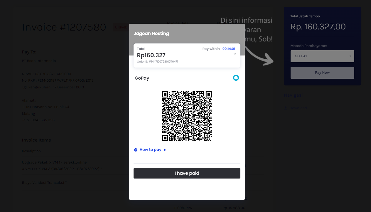 Tampilan Pembayaran Via GoPay