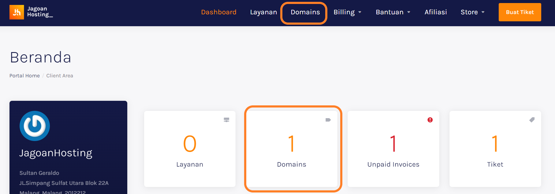 Tampilan Menu Domains Di Member Area