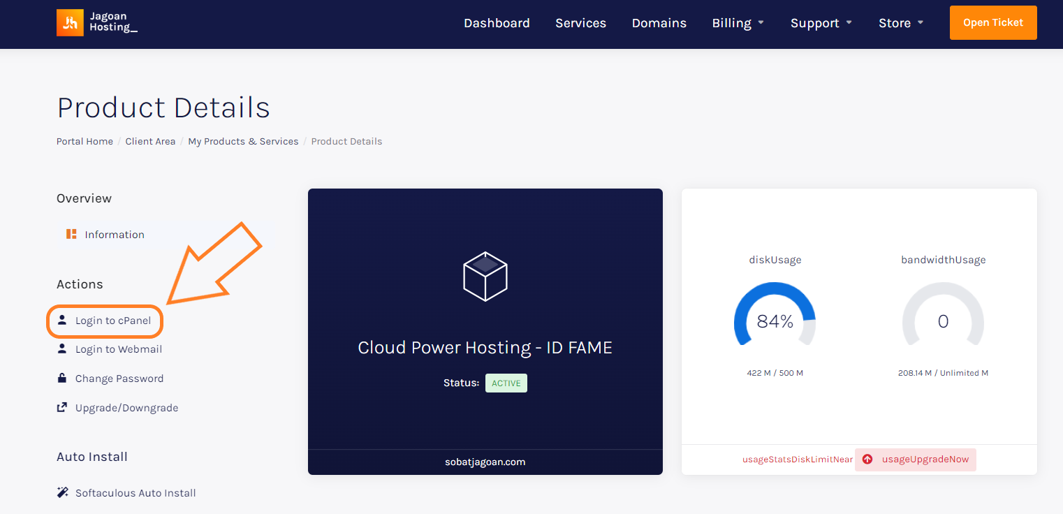 Letak Login cPanel