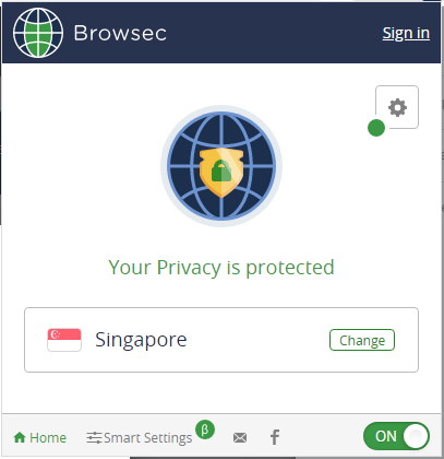 tampilan VPN (Browsec)