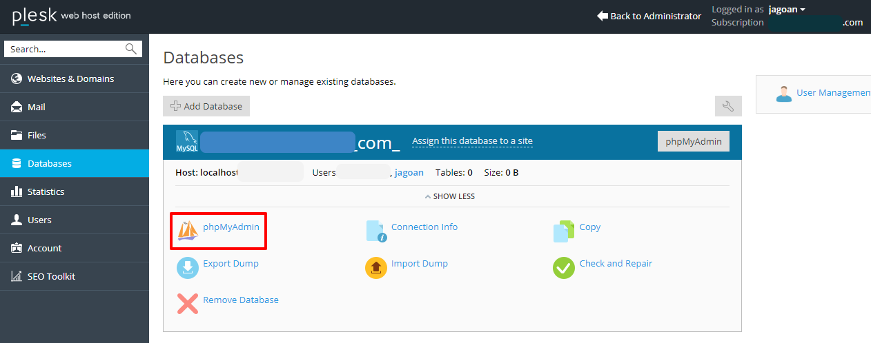 Panduan Melakukan Akses PHPmyAdmin di Reseller Hosting Plesk ...