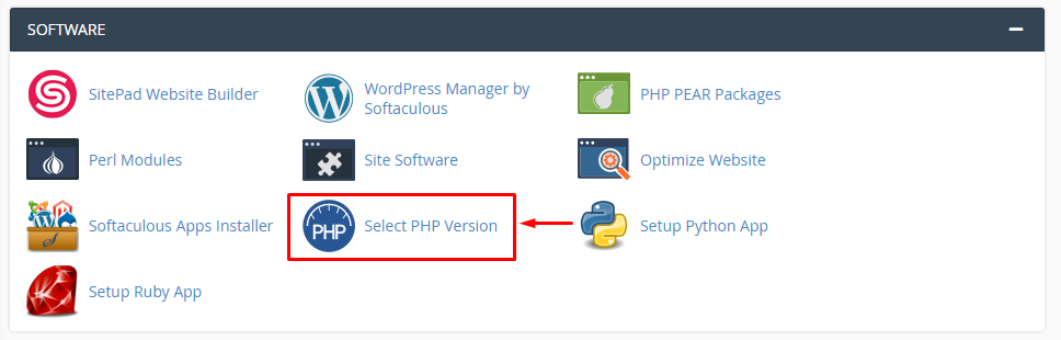Tampilan Select PHP Version Di cPanel