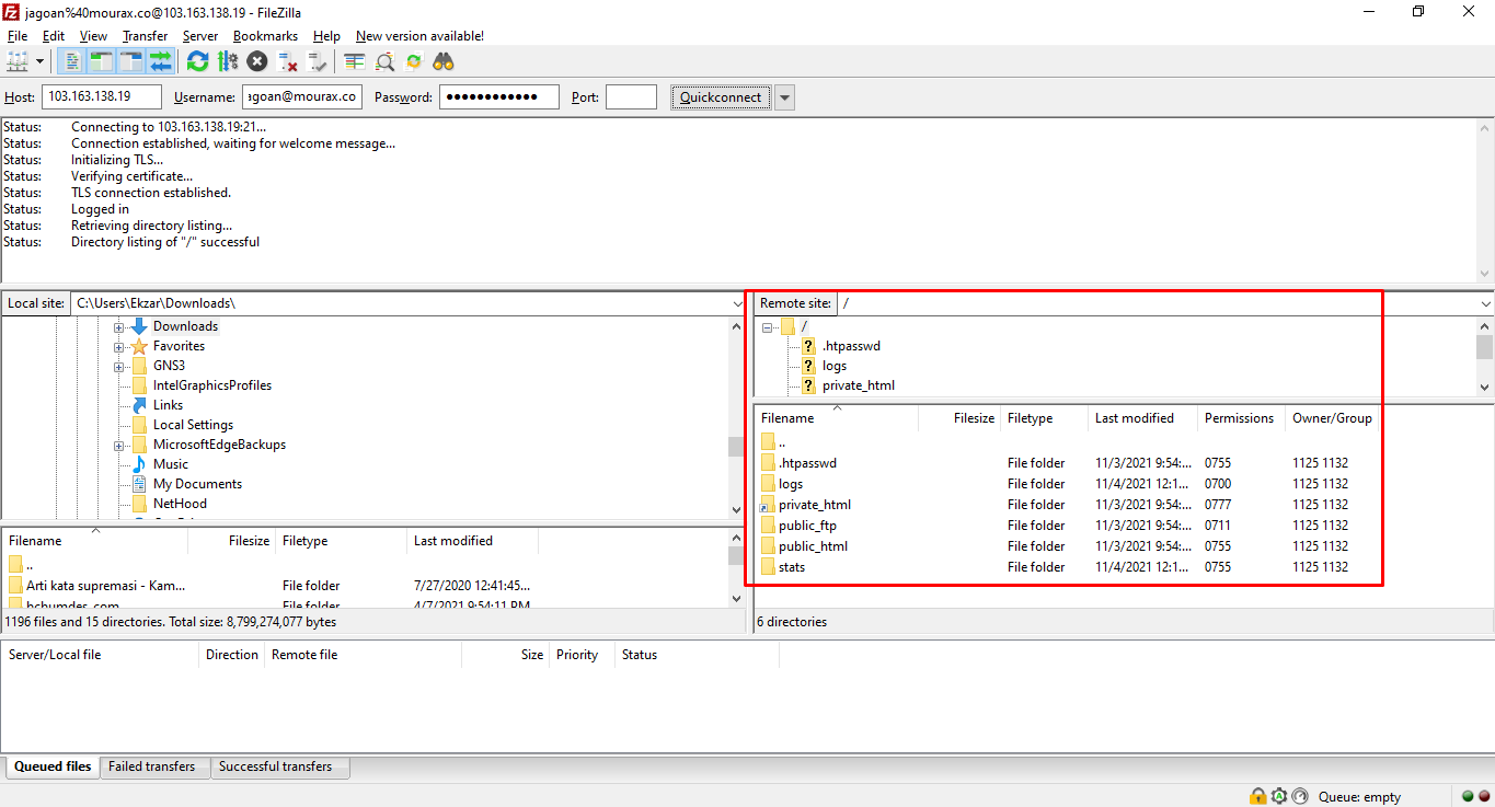 Tampilan Kumpulan File Hosting Di FileZilla