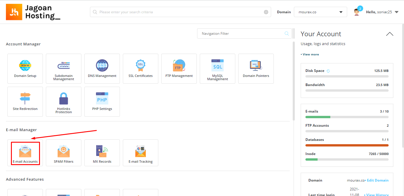 Letak Menu Email Account