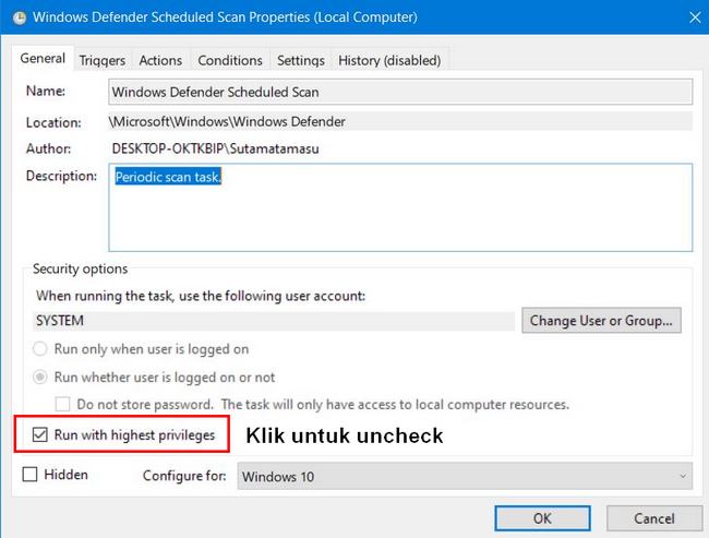 Tampilan Windows Defender Scheduled Scan