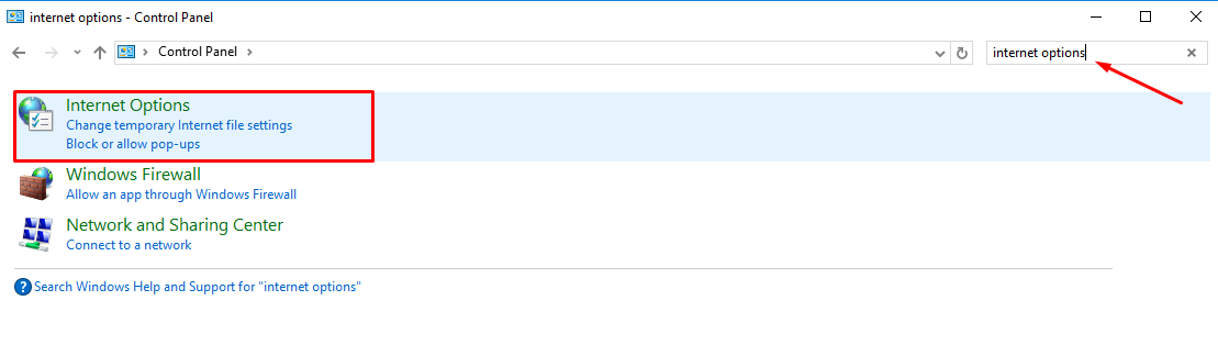 Menu Internet Options