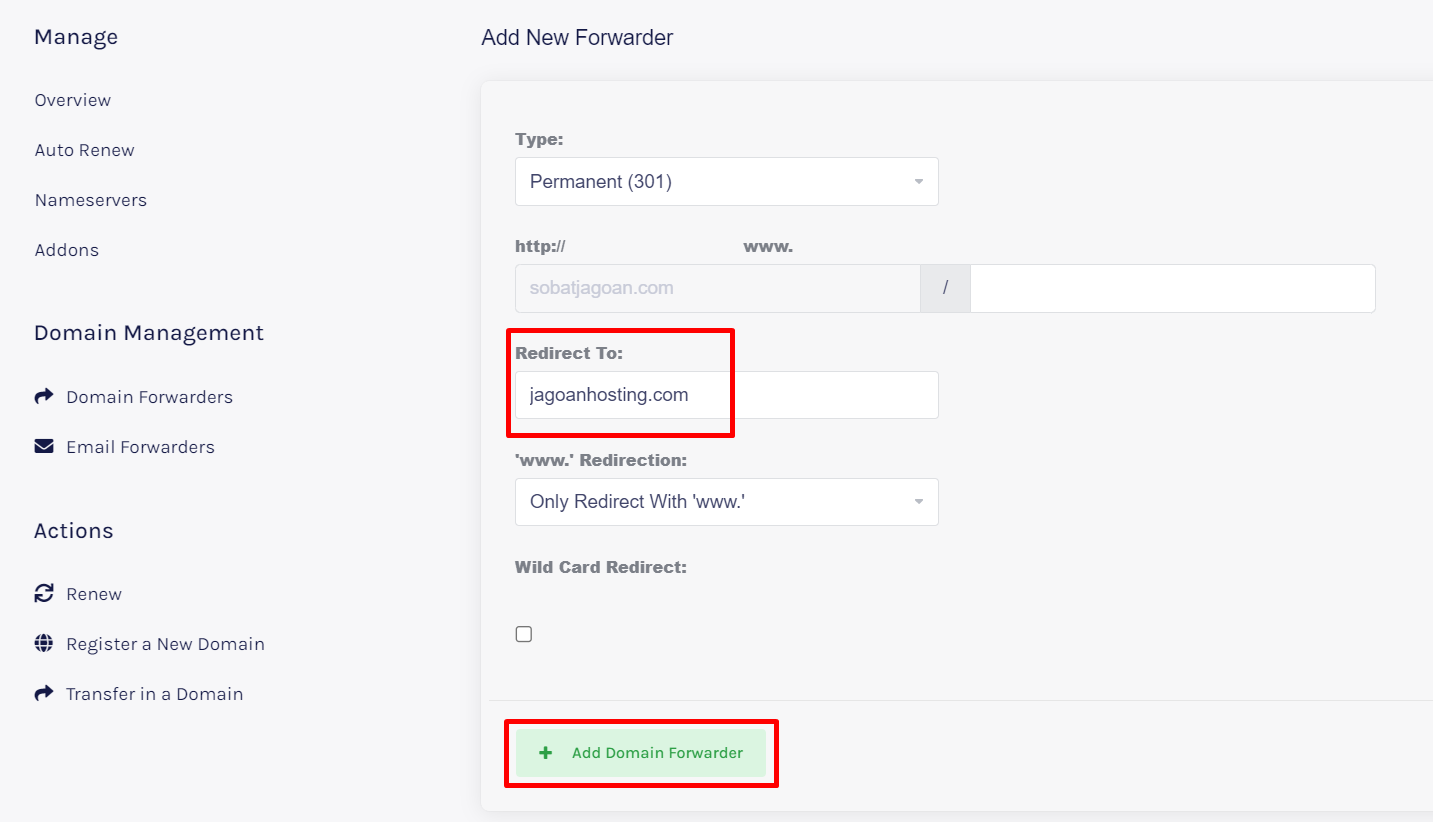 Setting Domain Forwarding