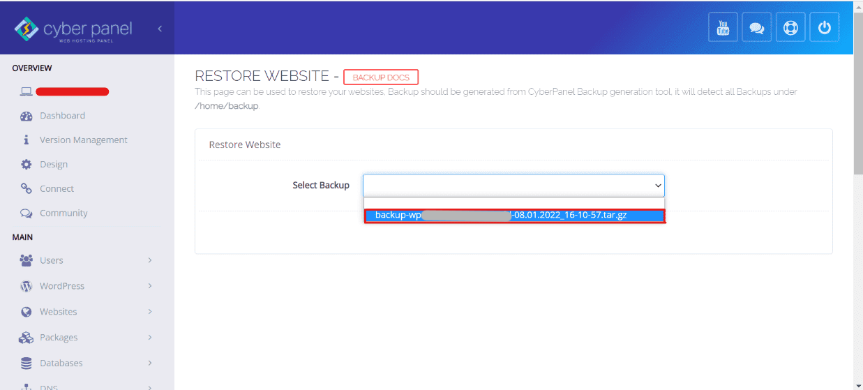 Restore Pada Cyberpanel