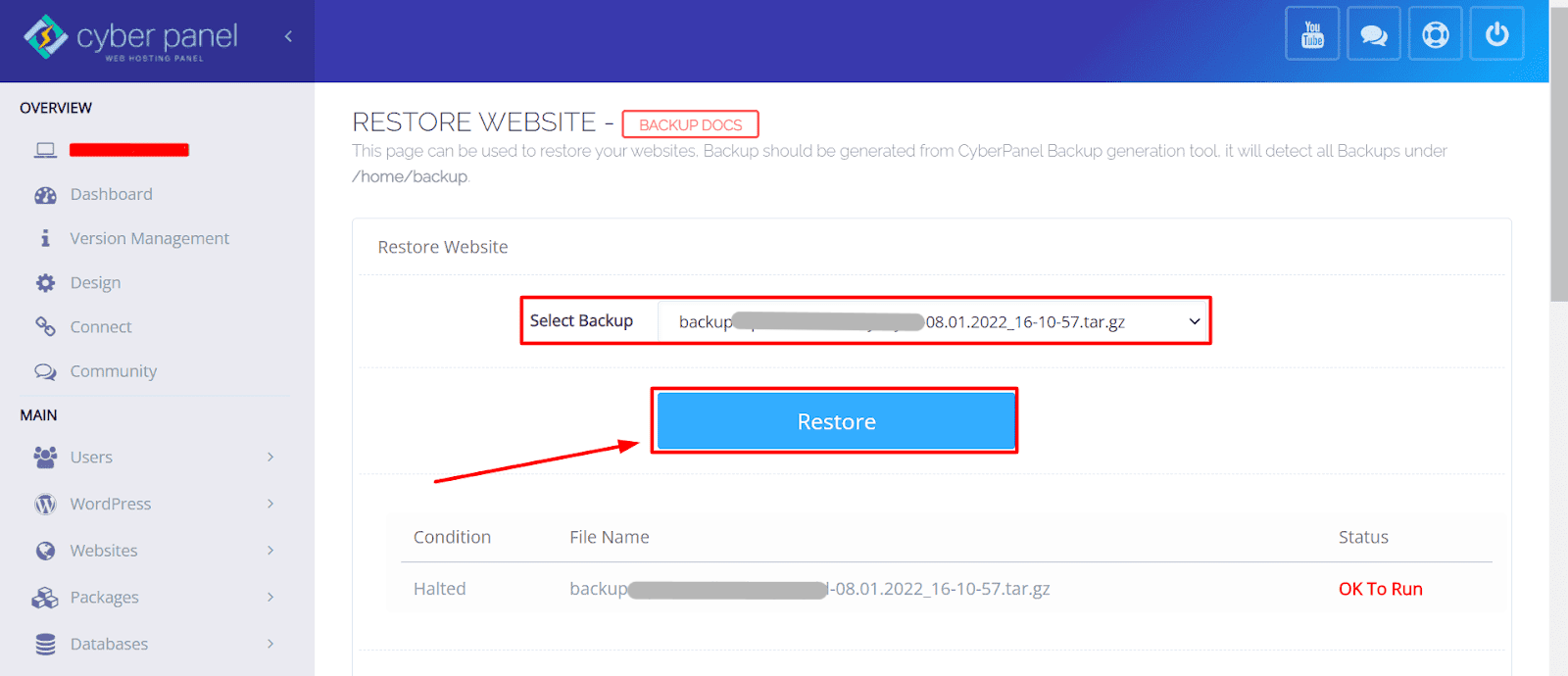 Restore Pada Cyberpanel