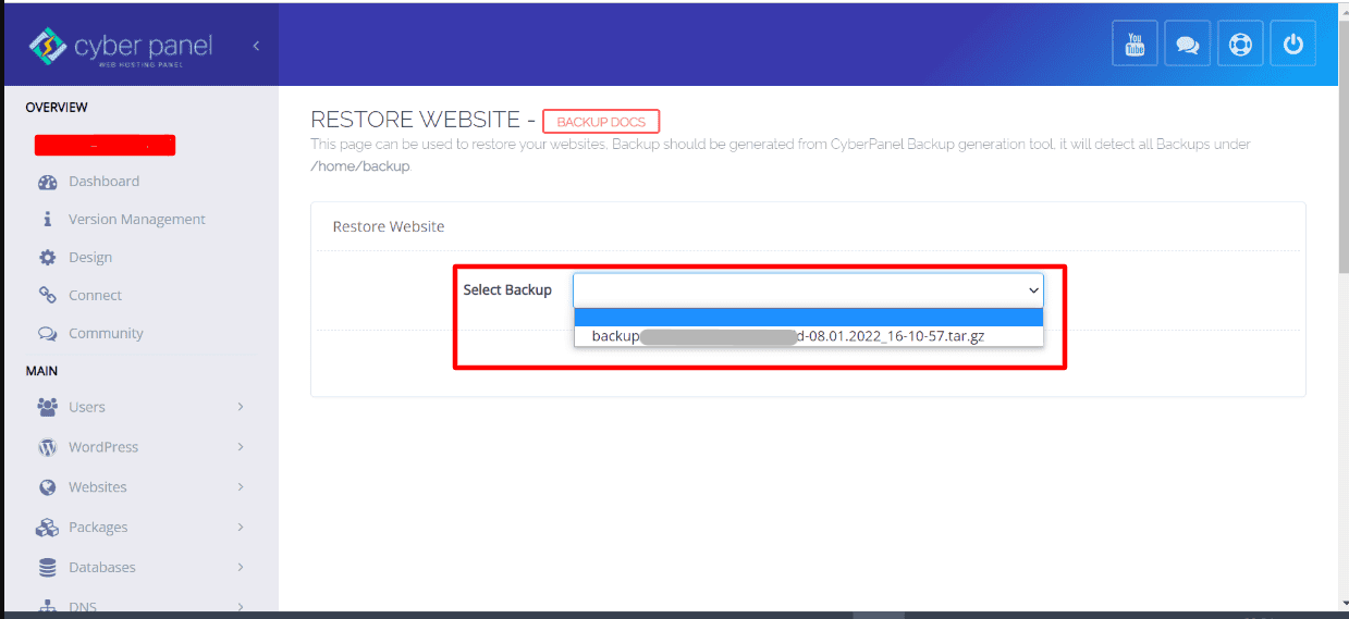 Backup Pada Cyberpanel