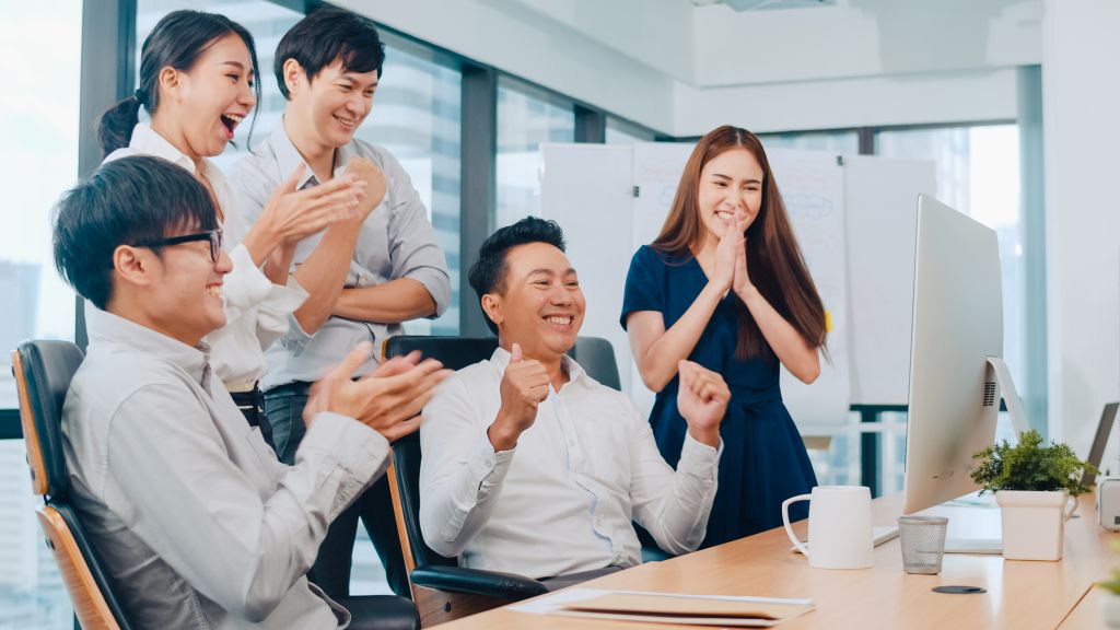 millennial-group-young-businesspeople-asia-businessman-businesswoman-celebrate-giving-five-after-dealing-feeling-happy-signing-contract-agreement-meeting-room-small-modern-office_compressed Millennial group of young businesspeople Asia businessman and businesswoman celebrate giving five after dealing feeling happy and signing contract or agreement at meeting room in small modern office.