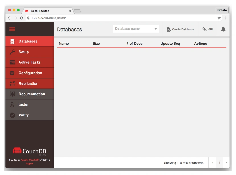 Fauxton dasbor overview